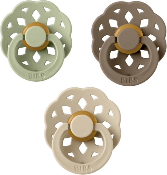 BIBS Boheme Fopspeen set 3 stuks Woodchuck,Vanilla en Kaki 0-6 maanden maat 1 van BIBS