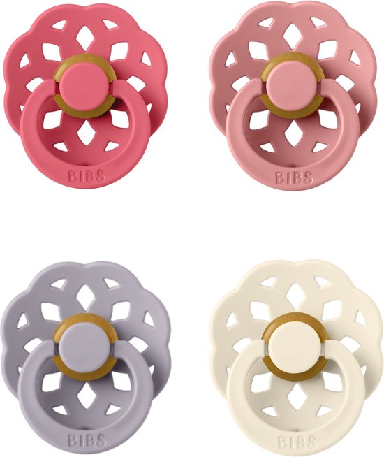 BIBS Boheme Fopspeen set 4 stuks Coral,Dusty Pin,Blossom en Ivory 0-6 maanden maat 1 van Bibs