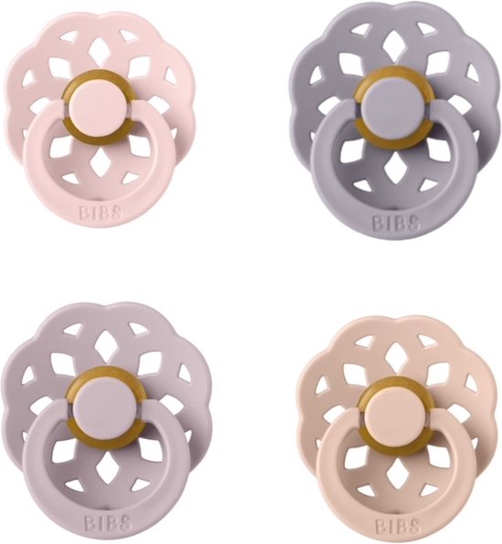 BIBS Boheme Fopspeen set 4 stuks Dusty Blue,Dusky Lilac,Blossom,Blush 0-6 maanden maat 1 van Merkloos
