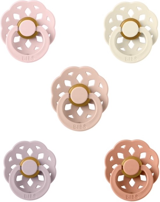 BIBS Boheme Fopspeen set 5 stuks Blossom,Ivory,Blush,Dusky Lilac en Peach 0-6 maanden maat 1 - Ronde speen - Natuurrubber van BIBS