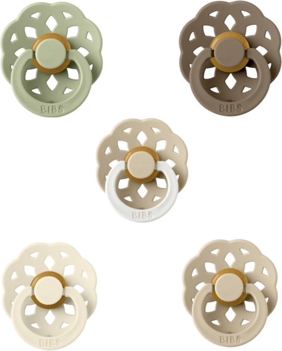 BIBS Boheme Fopspeen set 5 stuks Dark Oak Glow,Vanilla, Sage, Ivory en Vanilla Glow 0-6 maanden maat 1 van Merkloos