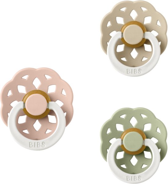 BIBS Boheme Fopspeen set Glow 3 stuks Vanilla Glow,Blush Glow en Sage Glow 0-6 maand maat 1 van Bibs