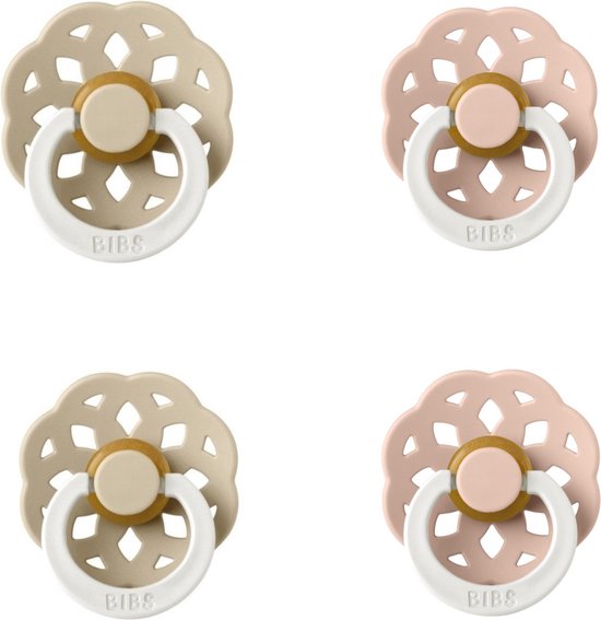 BIBS Boheme Fopspeen set Glow 4 stuks Vanilla Glow 2x en Blush Glow 2x 6-18 maand maat 2 van Merkloos