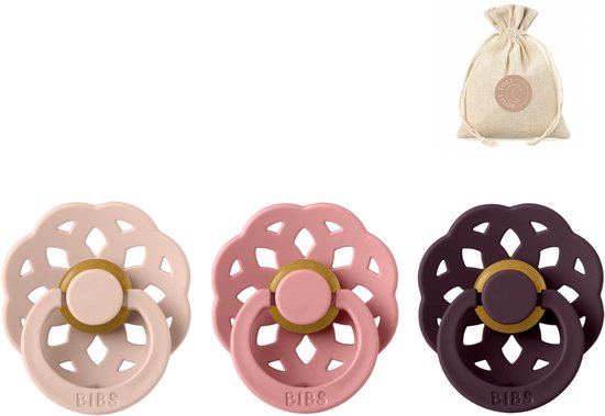 Bibs boheme fopspenen - Maat 2 6-18 maanden - Blush, Dusty Pink, Plum + Bolletoet speenzakje