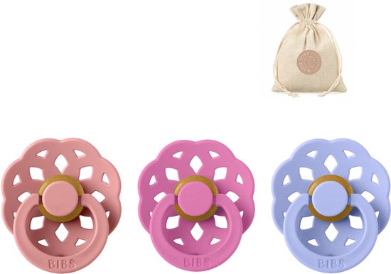 Bibs boheme fopspenen - Maat 2 6-18 maanden - Bubblegum, Hush, Dusty Pink + Bolletoet speenzakje van Merkloos