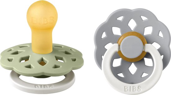 BIBS Boheme Glow Speen verpakking van 2 stuks. BPA-vrij, Ronde speen. Natuurlijk rubberlatex, Gemaakt in Denemarken. Maat 2 (6-18 maanden), Sage Glow / Cloud Glow van Merkloos