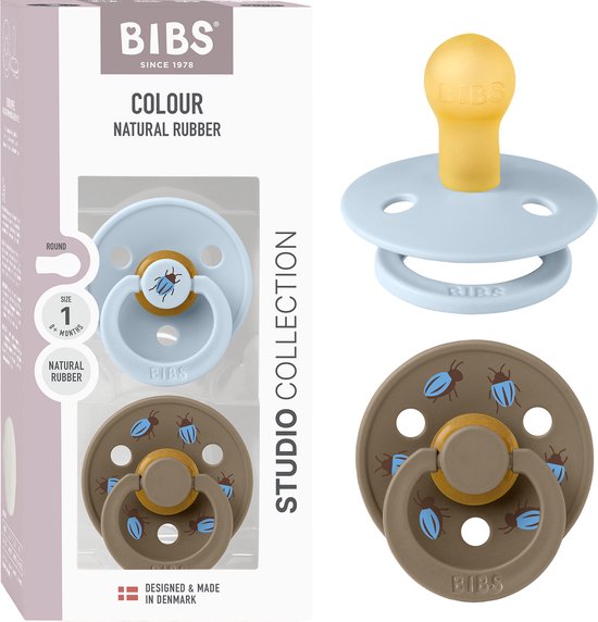BIBS Colour Fopspeen - 0-6 mnd - 2-pack - Rond - Baby Blue/Dark Oak