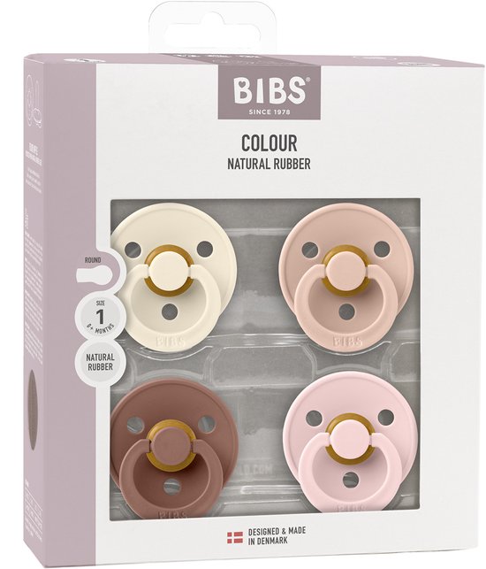 Bibs Colour Fopspeen - 4 Pack - Size 1 - Ivory/Blush/Woodchuck/Blossom van BIBS