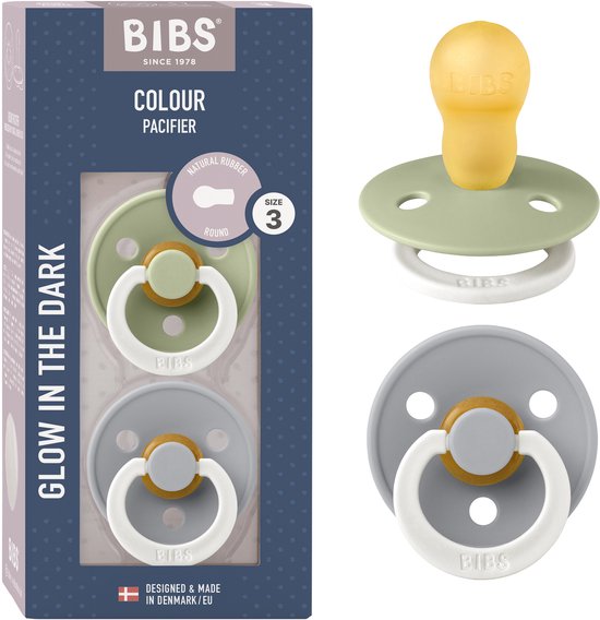 BIBS Colour Glow Fopspeen - 18-48 mnd - 2-pack - ronde - Sage/Cloud