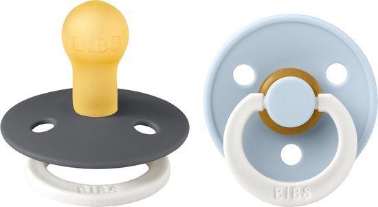 BiBS - Colour Pacifier Glow in the Dark - Stage 1 Fopspeen - 0+ maanden - 2 stuks - Iron Glow / Baby Blue Glow van BIBS