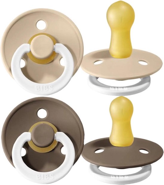 BiBS - Colour Pacifier Glow in the Dark - Stage 1 Fopspeen - 0+ maanden - 2 stuks - Vanilla Night / Dark Oak Night van Bibs