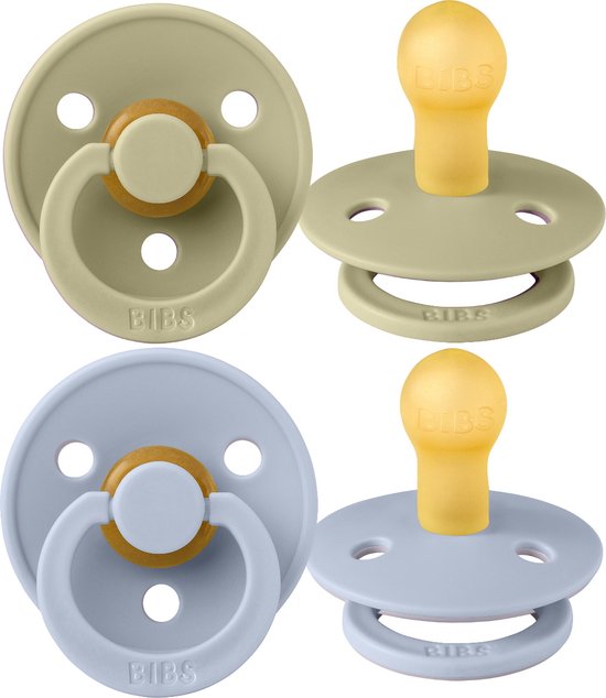 BiBS - Colour Pacifier - Maat 1 - Fopspeen - 2 stuks - Khaki / Dusty Blue van Bibs