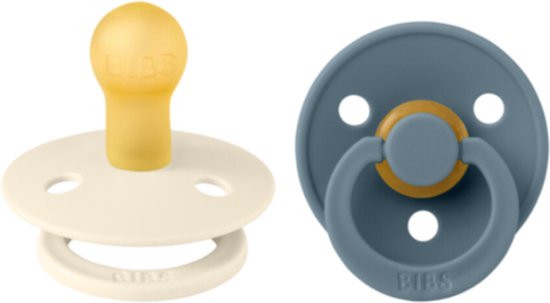 BiBS - Colour Pacifier - Stage 1 Fopspeen - 0+ maanden - 2 stuks - Ivory / Petrol van Bibs