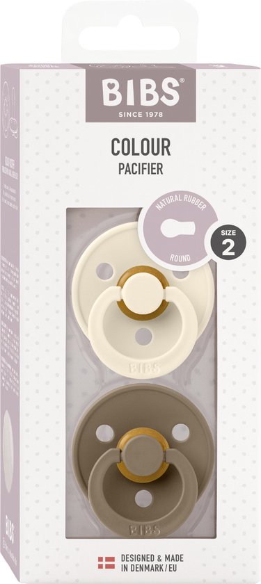 BiBS - Colour Pacifier - Stage 2 Fopspeen - 6+ maanden - 2 stuks - Ivory / Dark oak van Bibs