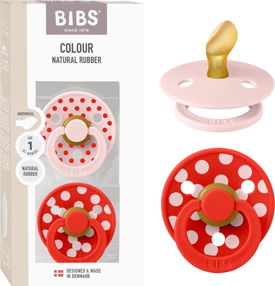 BIBS Colour Polka Dots Fopspeen - 0-6 mnd - 2-pack - Blossom/Candy Apple