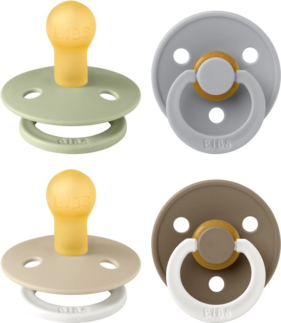 BIBS Colour speen verpakking 4 stuks, BPA-vrije fopspeen, Ronde speen. Natuurlijk rubberlatex, Denmark. 0-6 maanden (Verpakking 4 stuks), Vanilla Glow Mix van Merkloos