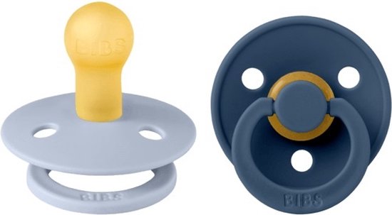 BIBS Colour Speen verpakking van 2 stuks. BPA-vrij, Ronde speen. Natuurlijk rubberlatex, Denmark. Maat 2 (6-18 maanden), Dusty Blue / Steel Blue