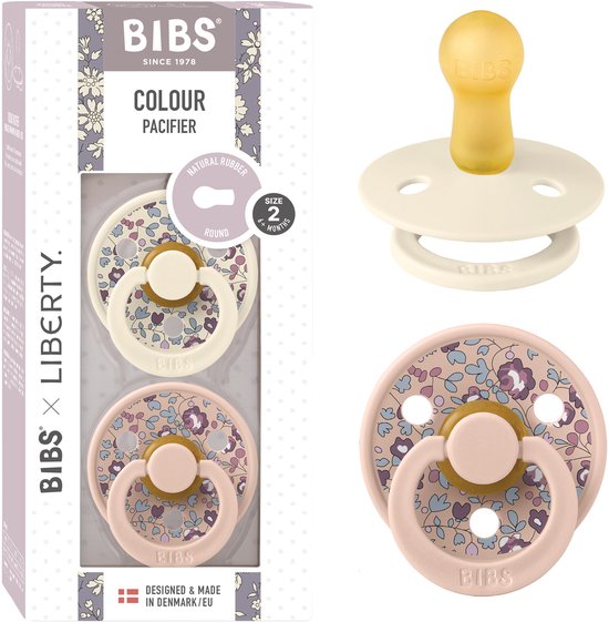 BIBS Colour Speen verpakking van 2 stuks. BPA-vrij, Ronde speen. Natuurlijk rubberlatex, Gemaakt in Denemarken, Maat 2 (6-18 maanden), Eloise Blush van Merkloos