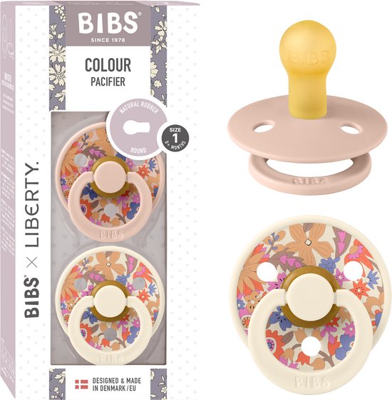 BIBS Colour Speen verpakking van 2 stuks. BPA-vrij, Ronde speen. Natuurlijk rubberlatex, Gemaakt in Denemarken, Maat 2 (6-18 maanden), June Blossom Blush Mix van Merkloos