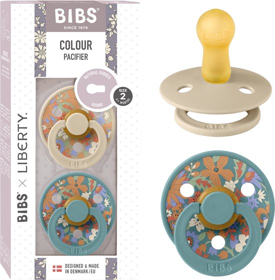 BIBS Colour Speen verpakking van 2 stuks. BPA-vrij, Ronde speen. Natuurlijk rubberlatex, Gemaakt in Denemarken, Maat 2 (6-18 maanden), June Blossom Vanilla Hush Mix van Merkloos