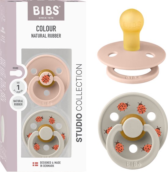 BIBS Colour Studio Speen verpakking van 2 stuks. BPA-vrij, Ronde speen. Natuurlijk rubberlatex, Gemaakt in Denemarken, Maat 1 (0-6 maanden), Blush / Sand van Merkloos