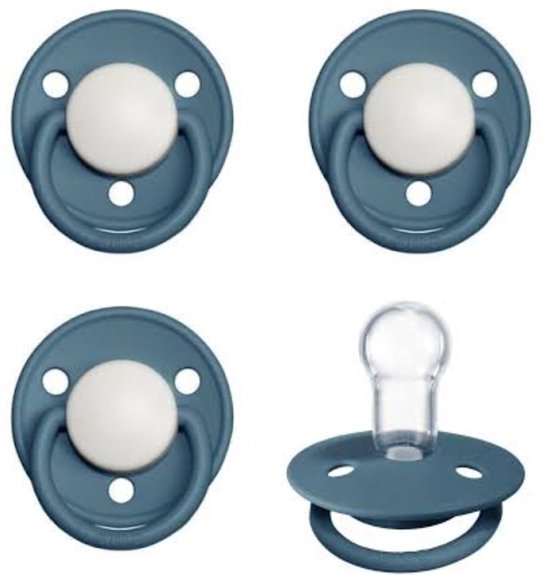 BIBS De Lux fopspenen Siliconen- spenen set van 4 stuks | 4x Petrol White Dup | Voordeelverpakking van Merkloos