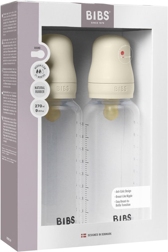 Bibs Fles - Medium Flow - 2 Stuks - 270 ml - Latex - Ivory van BIBS