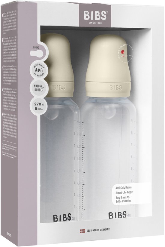 Bibs Fles - Medium Flow - 2 Stuks - 270 ml - Silicone - Ivory van Merkloos