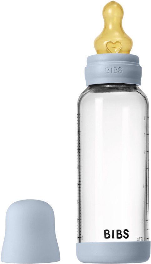 BIBS Fles - Medium Flow - 240 ml - Glas/Latex - Baby Blue van BIBS