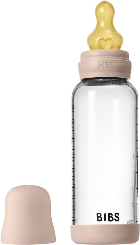 BIBS Fles - Medium Flow - 240 ml - Glas/Latex - Blush van Merkloos