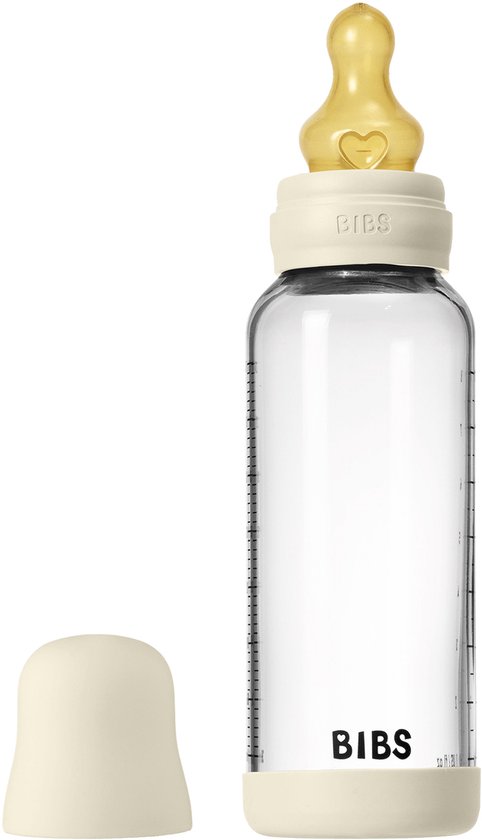 BIBS Fles - Medium Flow - 240 ml - Glas/Latex - Ivory van BIBS