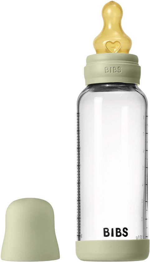 BIBS Fles - Medium Flow - 240 ml - Glas/Latex - Sage van BIBS