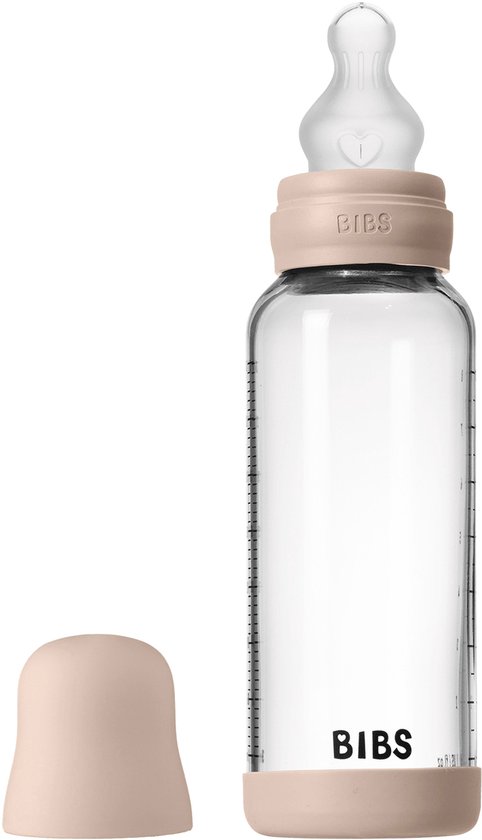 BIBS Fles - Medium Flow - 240 ml - Silicone/Glas - Blush van BIBS