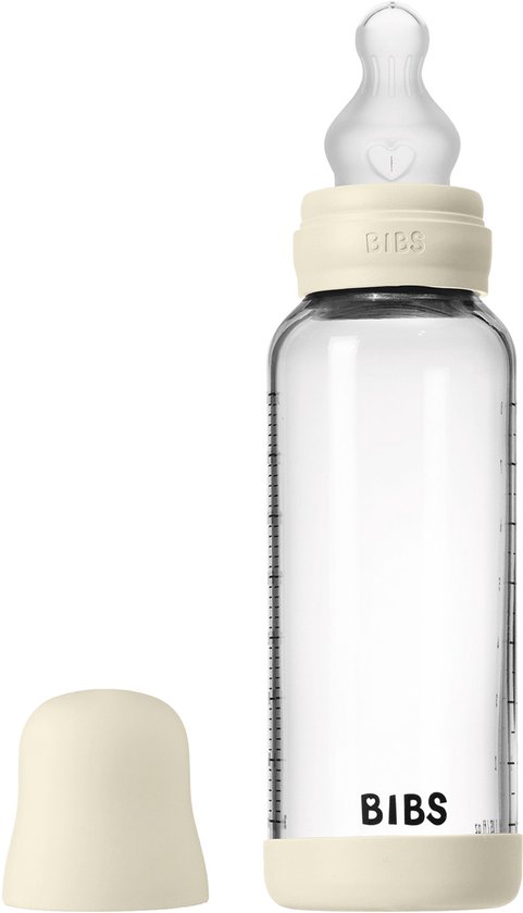 BIBS Fles - Medium Flow - 240 ml - Silicone/Glas - Ivory van Merkloos