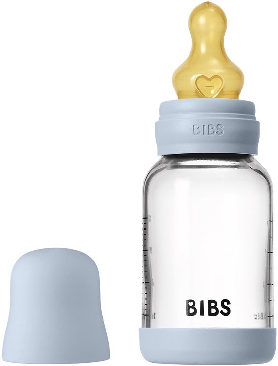 BIBS Fles - Slow Flow - 120 ml - Glas/Latex - Baby Blue van Merkloos