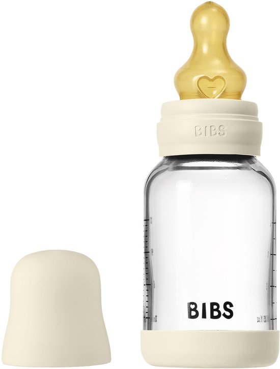 BIBS Fles - Slow Flow - 120 ml - Glas/Latex - Ivory van Merkloos