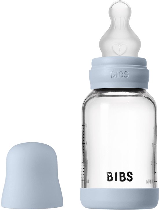 BIBS Fles - Slow Flow - 120 ml - Silicone/Glas - Baby Blue van Merkloos