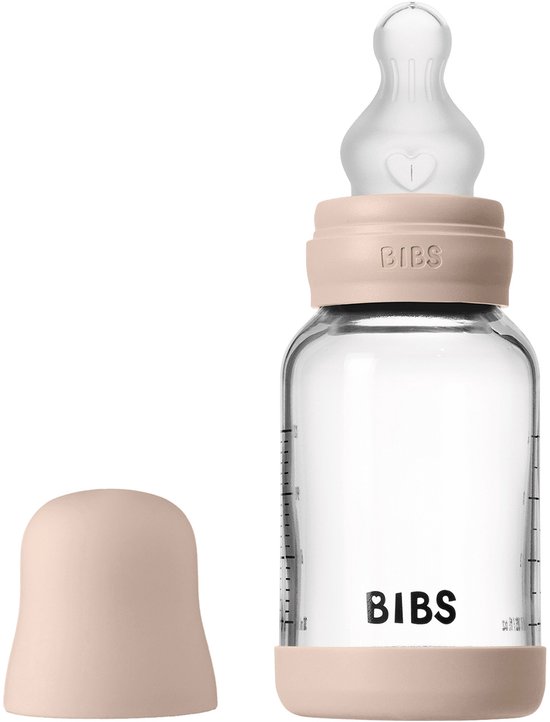 BIBS Fles - Slow Flow - 120 ml - Silicone/Glas - Blush van BIBS
