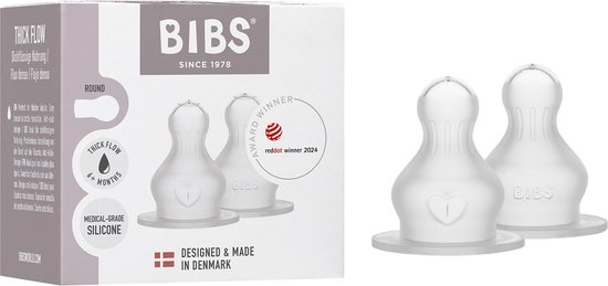 BIBS Flesspenen verpakking 2 stuks. Anti-koliek. Extra spenen voor BIBS babyflessen. Ronde speen. - Natuurlijk rubberlatex, Dikke stroom