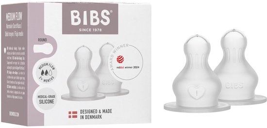 BIBS Flesspenen verpakking 2 stuks. Anti-koliek. Extra spenen voor BIBS babyflessen. Ronde speen. - Siliconen, Gemiddelde stroom