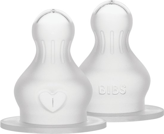 BIBS Flesspenen verpakking 2 stuks. Anti-koliek. Extra spenen voor BIBS babyflessen. Ronde speen. - Siliconen, Langzame stroom