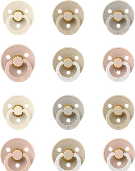 Bibs fopspeen 0-6 maand Hello Kitty set 12 stuks Ivory.Vanilla,Sand,Blush,Blush Glow en Vanilla Glow maat 1 & 2 van Bibs