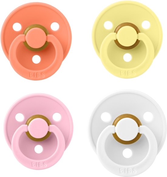 Bibs fopspeen 0-6 maand Set 4 stuks Baby Pink,White,Sun Shine en Papaya maat 1 van Bibs