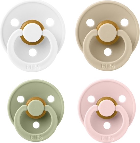 Bibs fopspeen 0-6 maand set 4 stuks Blossom,Sage,White en Vanilla maat 1 van Bibs