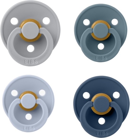 Bibs fopspeen 0-6 maand Set 4 stuks Cloud,Petrol,Dusty blue en Dark Denim Maat 1 van Bibs