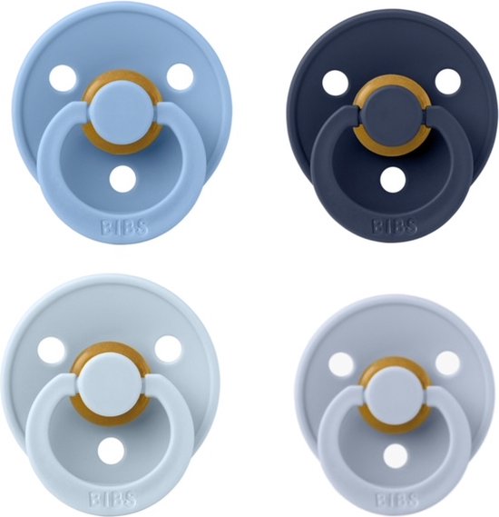 Bibs fopspeen 0-6 maand Set 4 stuks Dusty Blue,Dark Denim,Baby Blue en Sky Blue Maat 1 van Bibs