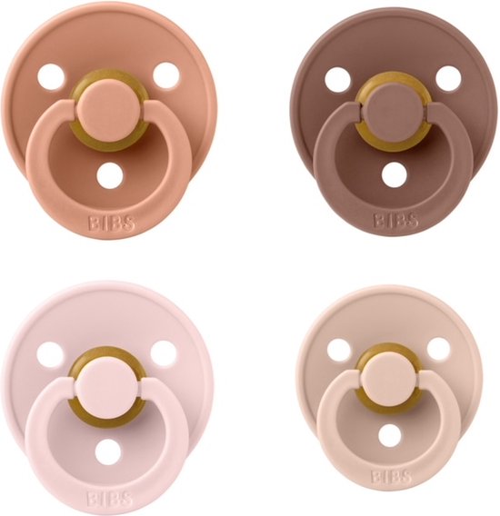 Bibs fopspeen 0-6 maand set 4 stuks Peach,Blush,Woodchuck en Blossom maat 1 van Bibs