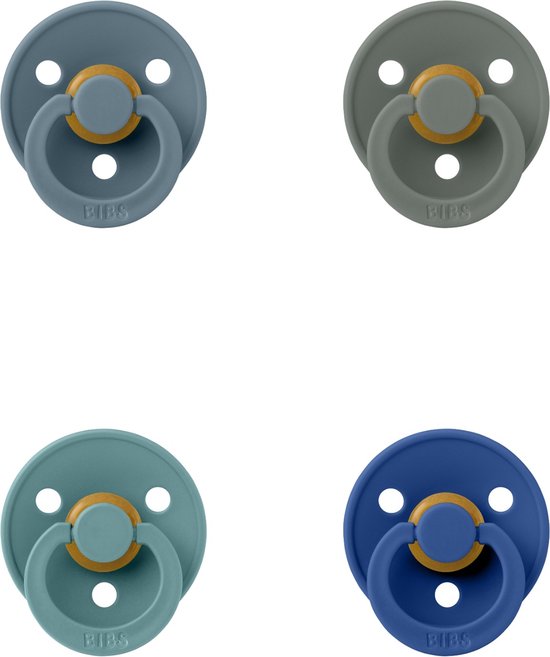 Bibs fopspeen 0-6 maand set 4 stuks Petrol,Pine ,Island Sea en Cornflower maat 1 van Bibs