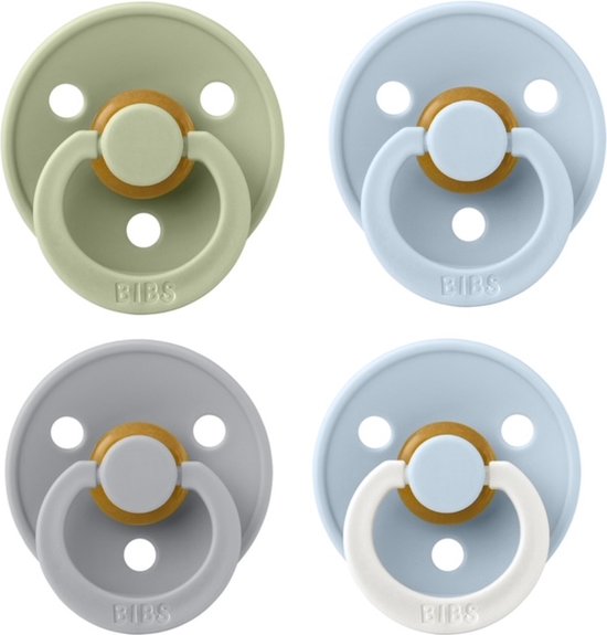 Bibs fopspeen 0-6 maand set 4 stuks Sage,Baby Blue,Baby Blue Glow en Cloud maat 1 van Bibs