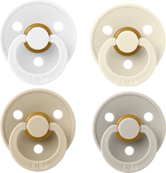 Bibs fopspeen 0-6 maand Set 4 stuks White, Ivory, Vanilla en Sand Maat 1 van Bibs